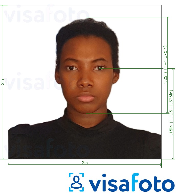Παράδειγμα φωτογραφίας για Καμερούν διαβατήριο 2x2 ιντσών με ακριβείς προδιαγραφές μεγέθους