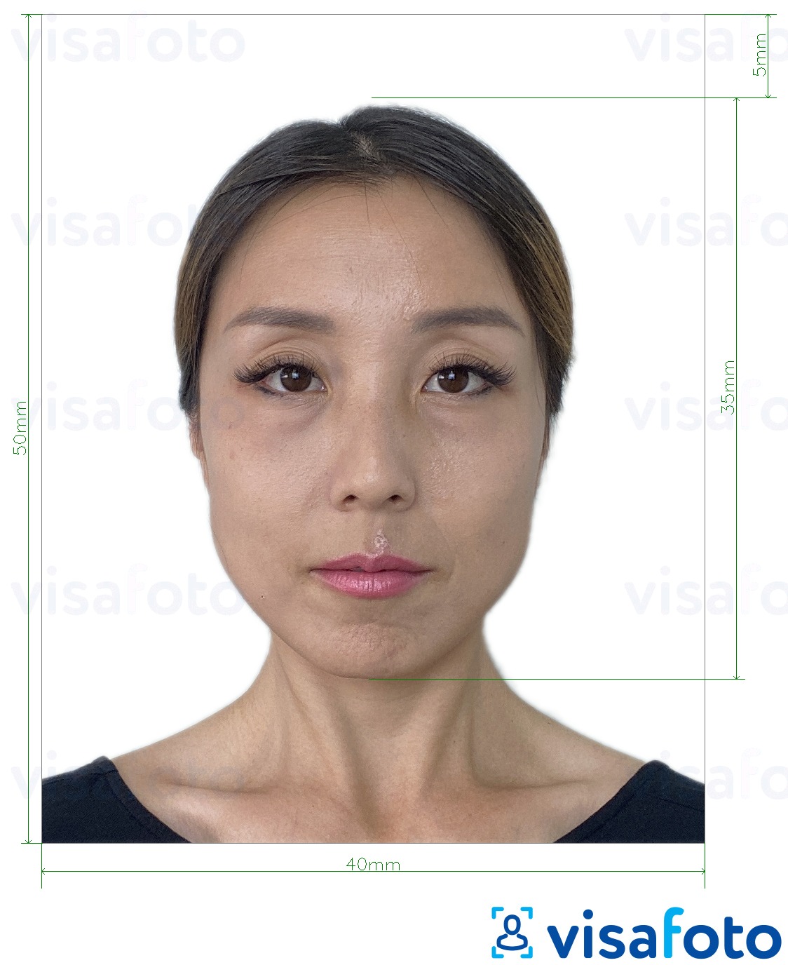 Παράδειγμα φωτογραφίας για Χονγκ Κονγκ Visa 40x50 mm (4x5 cm) με ακριβείς προδιαγραφές μεγέθους