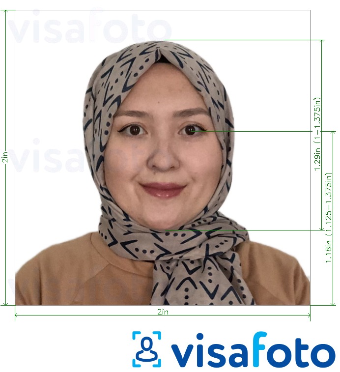 Παράδειγμα φωτογραφίας για Ινδονησία Visa 2x2 ίντσες (51x51 mm) με ακριβείς προδιαγραφές μεγέθους
