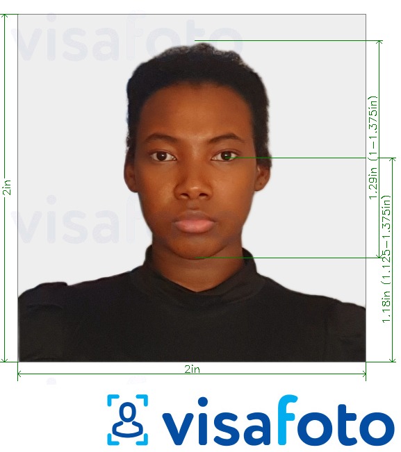 Παράδειγμα φωτογραφίας για Κένυα διαβατήριο 2x2 ιντσών (51x51 mm, 5x5 cm) με ακριβείς προδιαγραφές μεγέθους