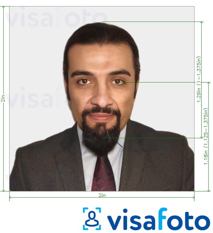 Παράδειγμα φωτογραφίας για Κατάρ διαβατήριο 2x2 ίντσες (51x51 mm) με ακριβείς προδιαγραφές μεγέθους