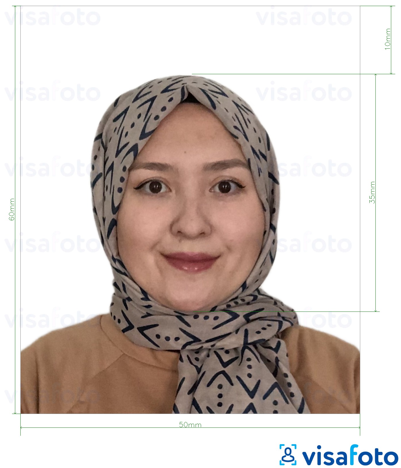 Παράδειγμα φωτογραφίας για Τουρκμενιστάν visa 5x6 cm (50x60 mm) με ακριβείς προδιαγραφές μεγέθους