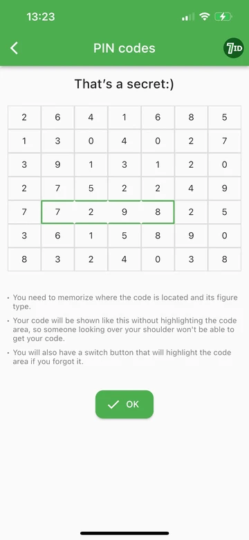 7ID: Bezpečně si uložte své PINy a kódy