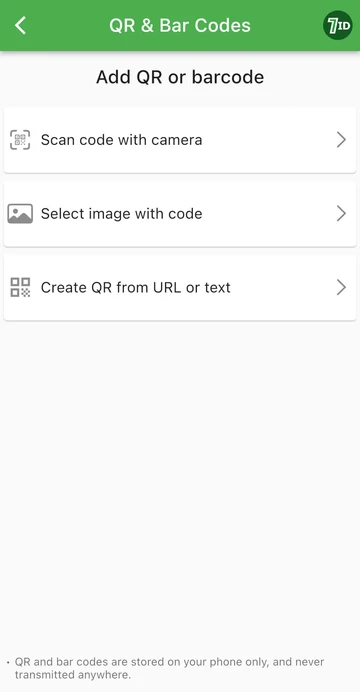 7ID uygulaması: QR veya Barkod ekleyin