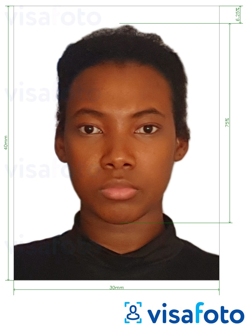 Παράδειγμα φωτογραφίας για Διαβατήριο Μποτσουάνα 3x4 cm (30x40 mm) με ακριβείς προδιαγραφές μεγέθους