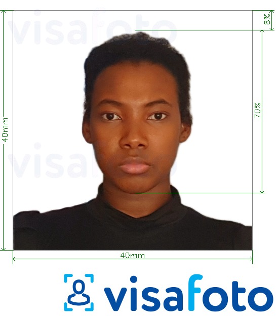 Παράδειγμα φωτογραφίας για Κονγκό (Μπραζαβίλ) visa 4x4 cm (40x40 mm) με ακριβείς προδιαγραφές μεγέθους
