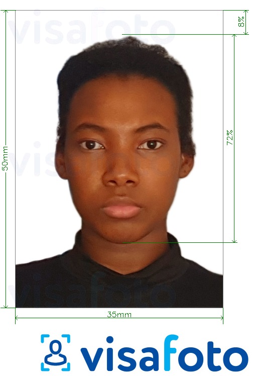Παράδειγμα φωτογραφίας για Guinea Conakry visa 35x50mm με ακριβείς προδιαγραφές μεγέθους