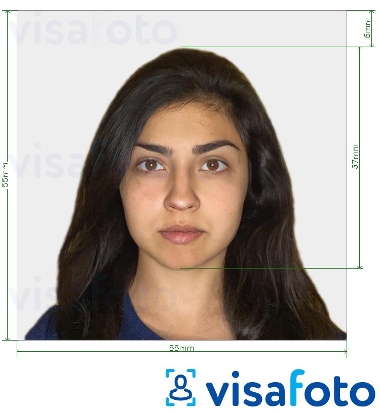 Παράδειγμα φωτογραφίας για Ισραήλ Visa 55x55mm (συνήθως από την Ινδία) με ακριβείς προδιαγραφές μεγέθους