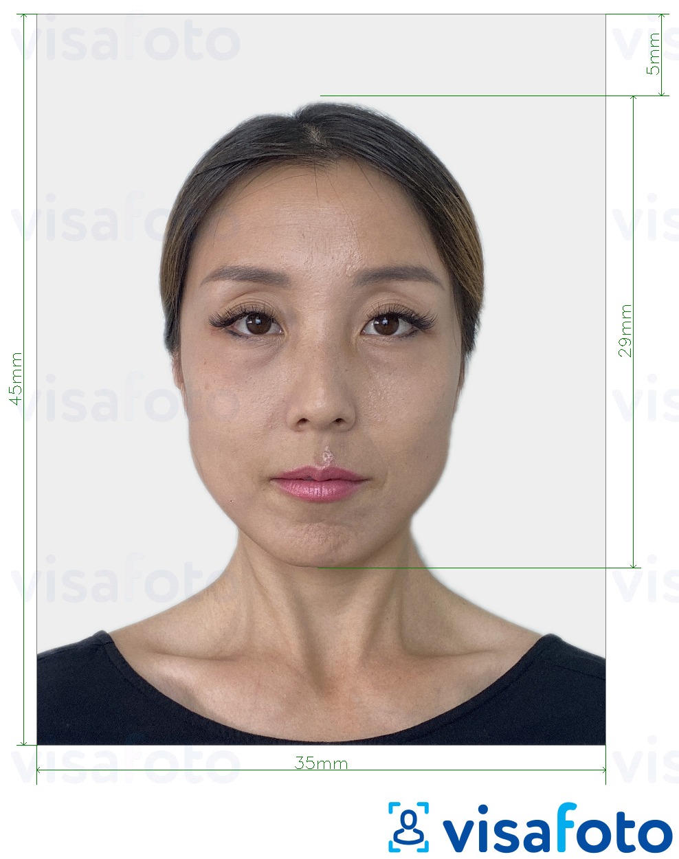 Παράδειγμα φωτογραφίας για Ιαπωνία e-visa 35x45 mm με ακριβείς προδιαγραφές μεγέθους