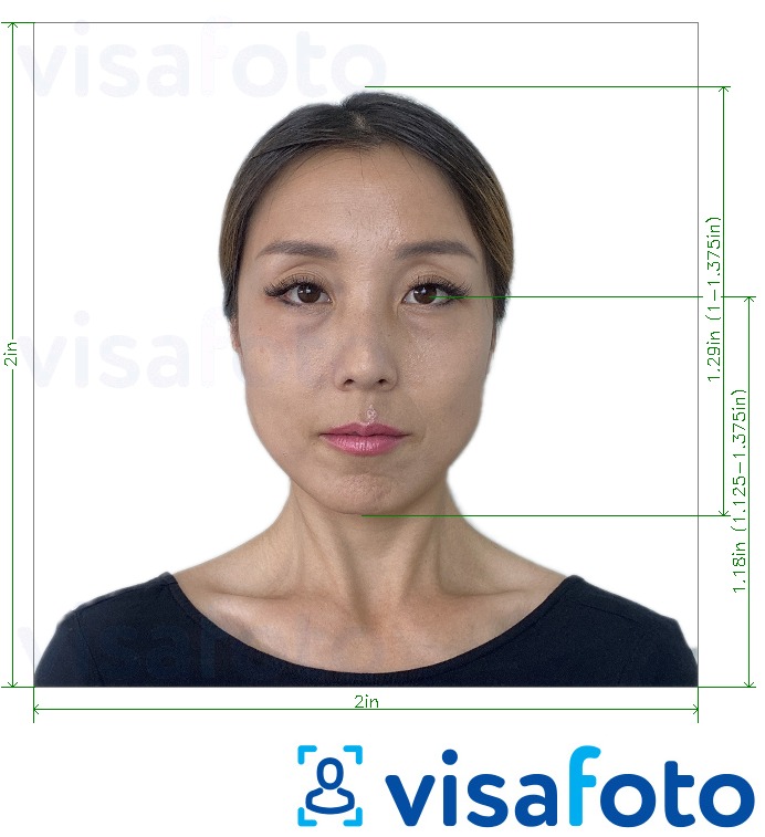 Παράδειγμα φωτογραφίας για Ιαπωνία Visa 2x2 ίντσες (τυπική βίζα από τις ΗΠΑ) με ακριβείς προδιαγραφές μεγέθους
