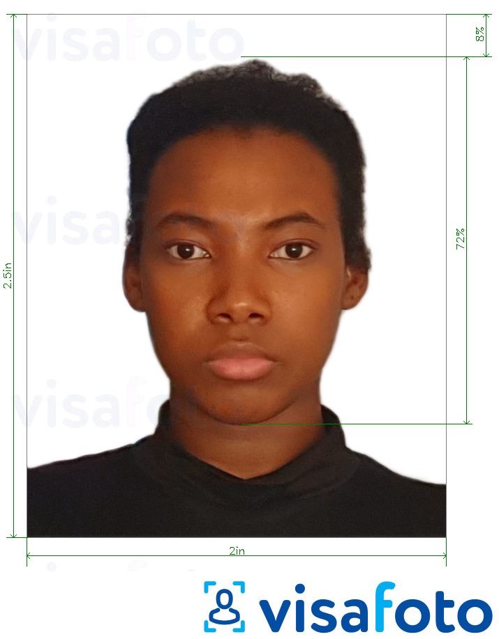 Παράδειγμα φωτογραφίας για Ηλεκτρονικό διαβατήριο Κένυας 2x2,5 ιντσών με ακριβείς προδιαγραφές μεγέθους