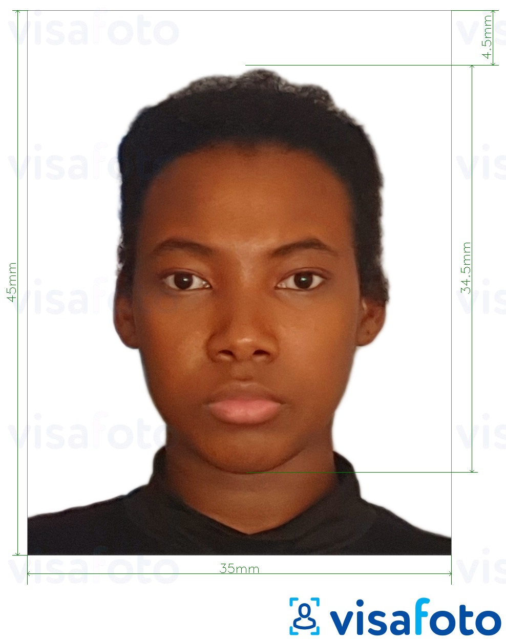 Παράδειγμα φωτογραφίας για Διαβατήριο Κένυας 35x45 mm με ακριβείς προδιαγραφές μεγέθους