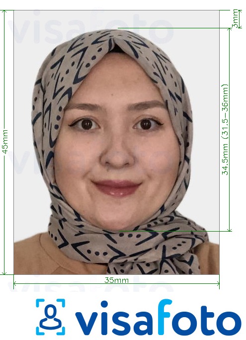 Παράδειγμα φωτογραφίας για Διαβατήριο στο Καζακστάν σε απευθείας σύνδεση 413x531 εικονοστοιχεία με ακριβείς προδιαγραφές μεγέθους
