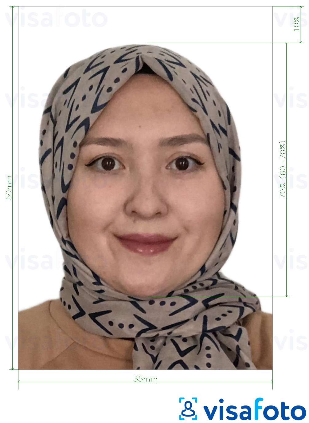 Παράδειγμα φωτογραφίας για Μαλαισία Visa 35x50 mm λευκό φόντο με ακριβείς προδιαγραφές μεγέθους